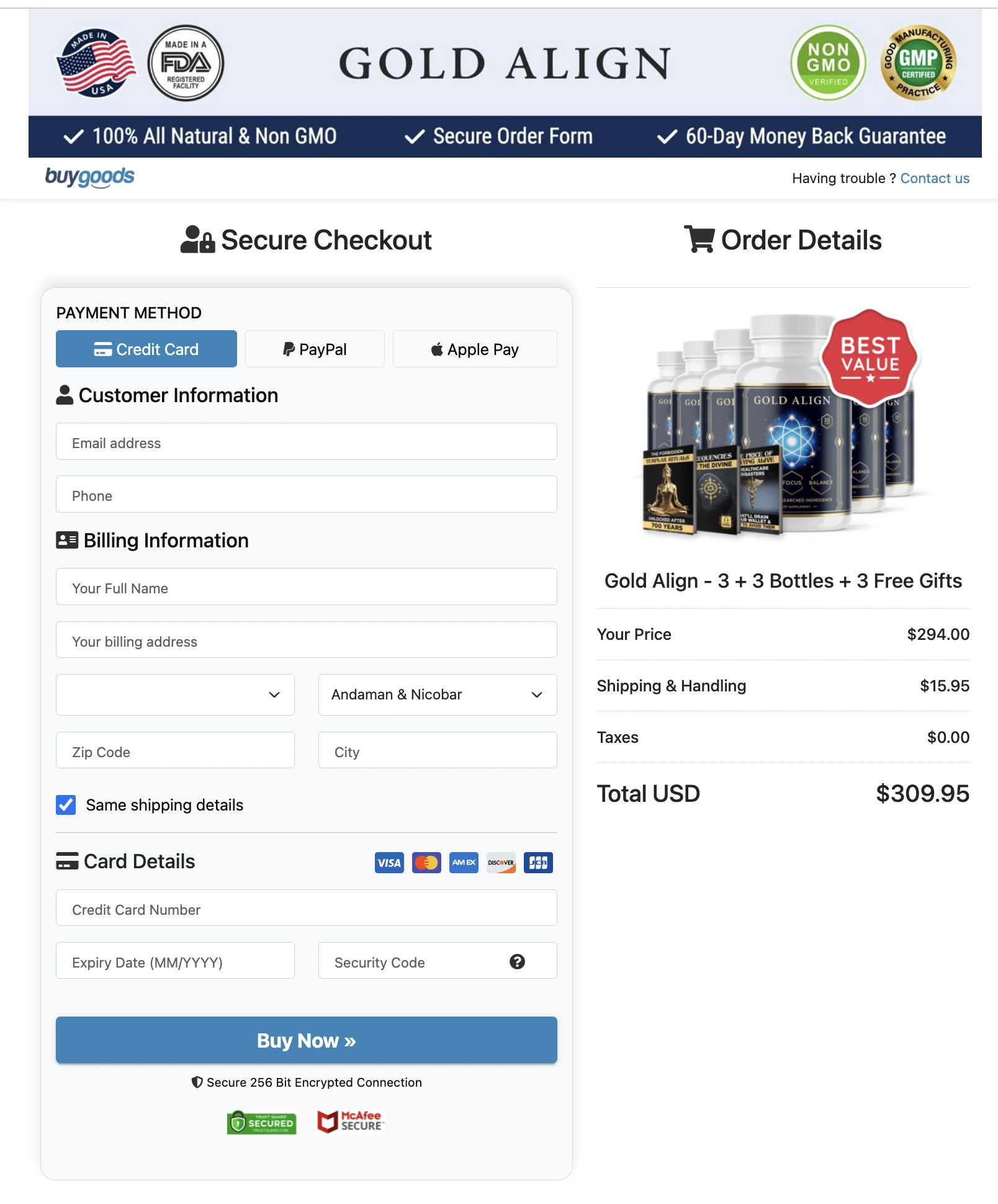 Gold Align Checkout Page